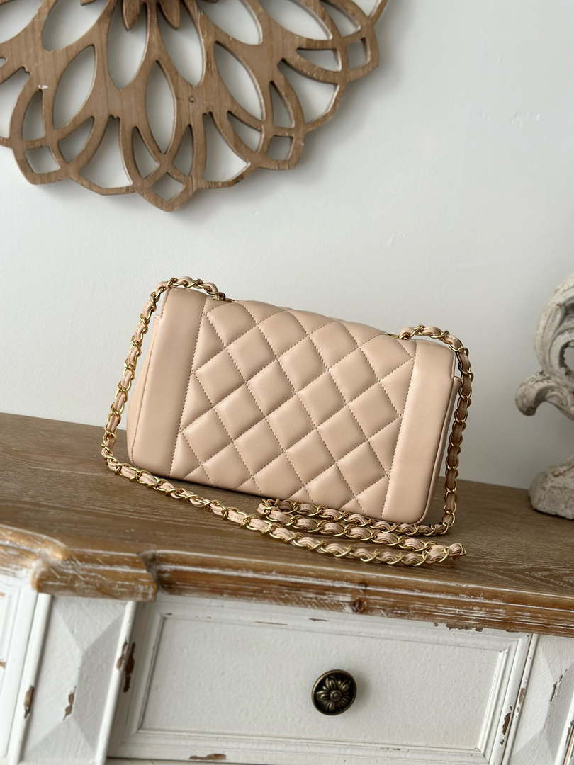 Chanel AS2221 Flap Handbag with Chain Lambskin & Gold-Tone Metal Apricot - Default Title - View 4