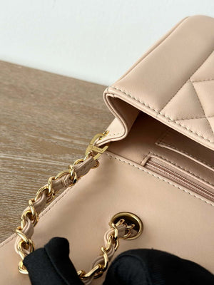 Chanel AS2221 Flap Handbag with Chain Lambskin & Gold-Tone Metal Apricot - Default Title - View 7
