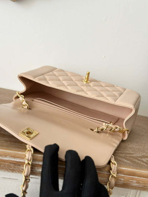 Chanel AS2221 Flap Handbag with Chain Lambskin & Gold-Tone Metal Apricot - Default Title - View 9