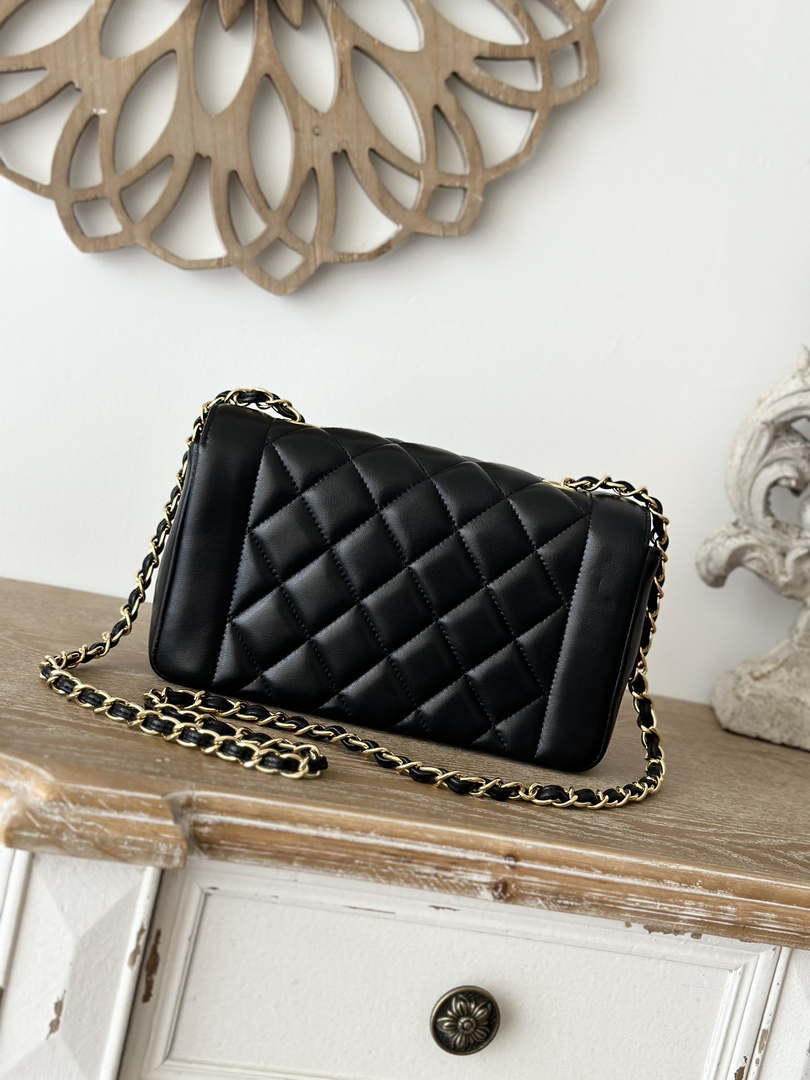 Chanel AS2221 Flap Handbag with Chain Lambskin & Gold-Tone Metal Black - Default Title - View 5