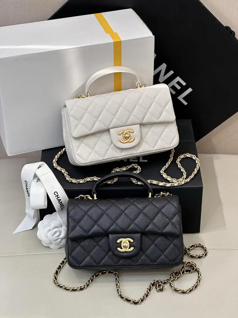 Chanel AS2431 Mini Classic Handbag With Top Handle CC19050 Calfskin Black