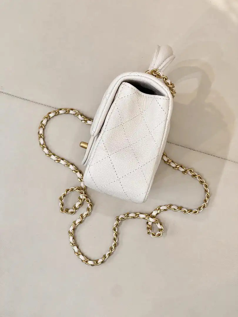 Chanel AS2431 Mini Classic Handbag With Top Handle CC19049 Calfskin White