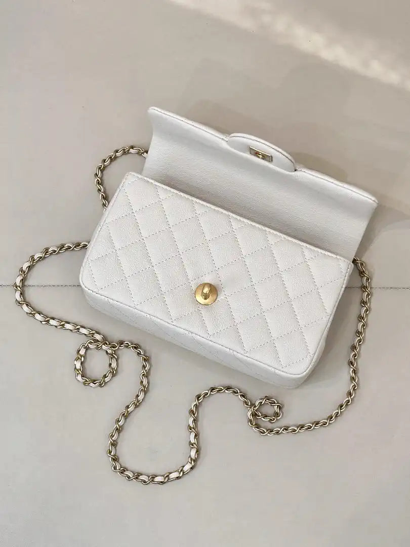 Chanel AS2431 Mini Classic Handbag With Top Handle CC19049 Calfskin White