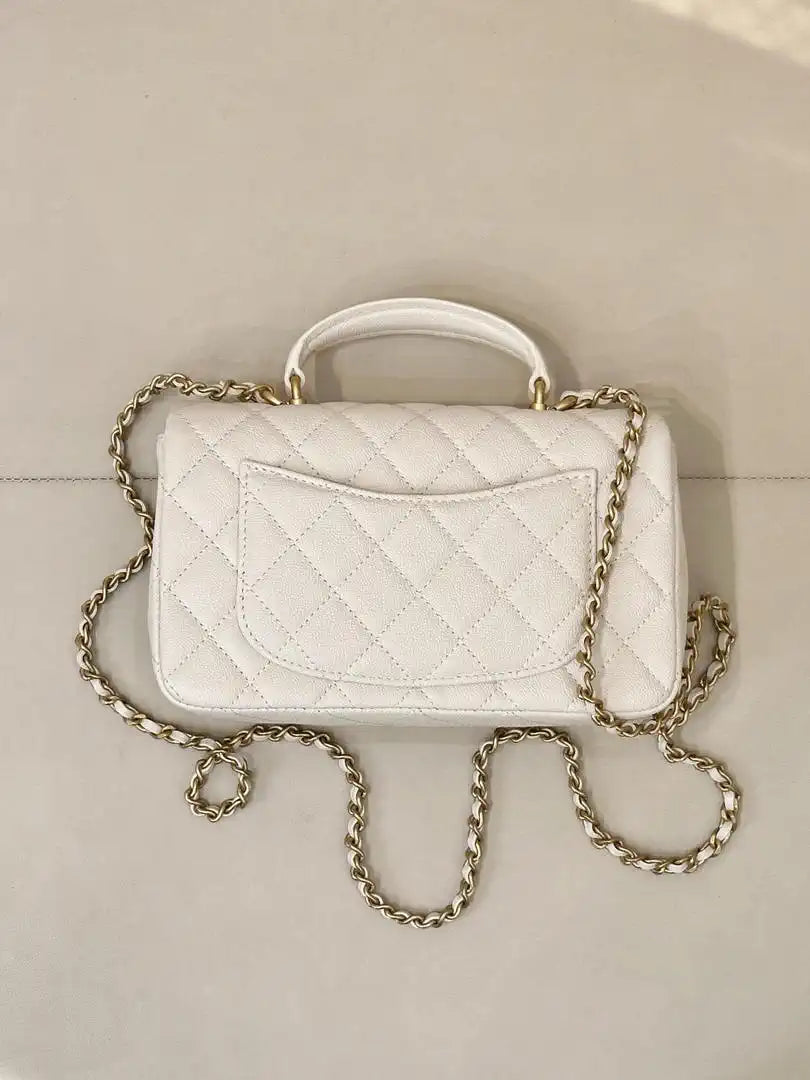 Chanel AS2431 Mini Classic Handbag With Top Handle CC19049 Calfskin White