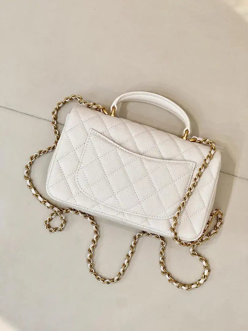 Chanel AS2431 Mini Classic Handbag With Top Handle CC19049 Calfskin White