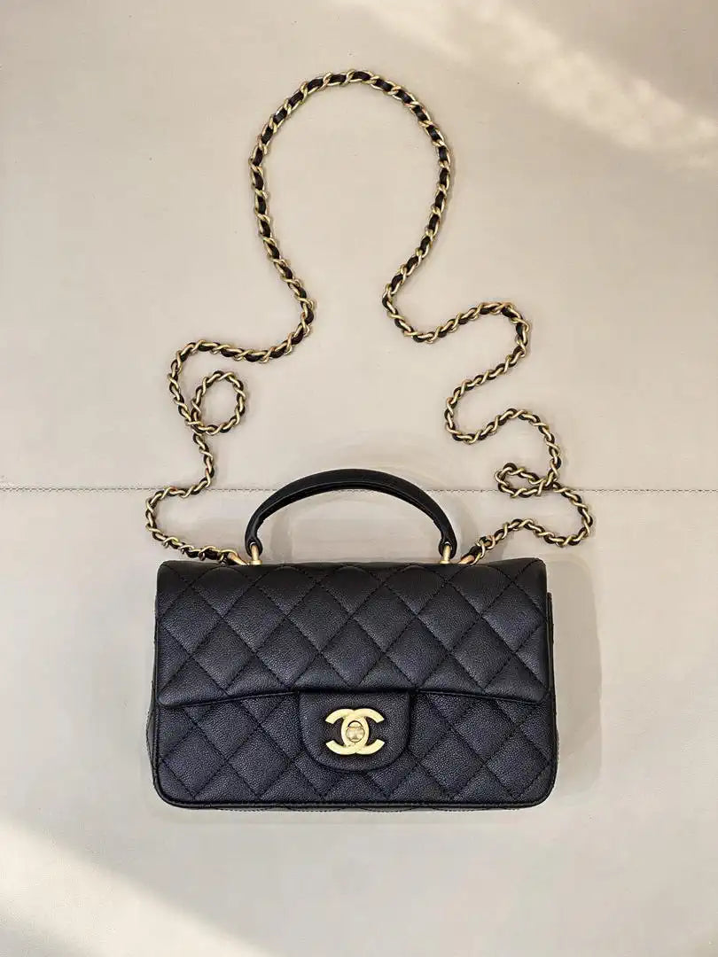 Chanel AS2431 Mini Classic Handbag With Top Handle CC19050 Calfskin Black