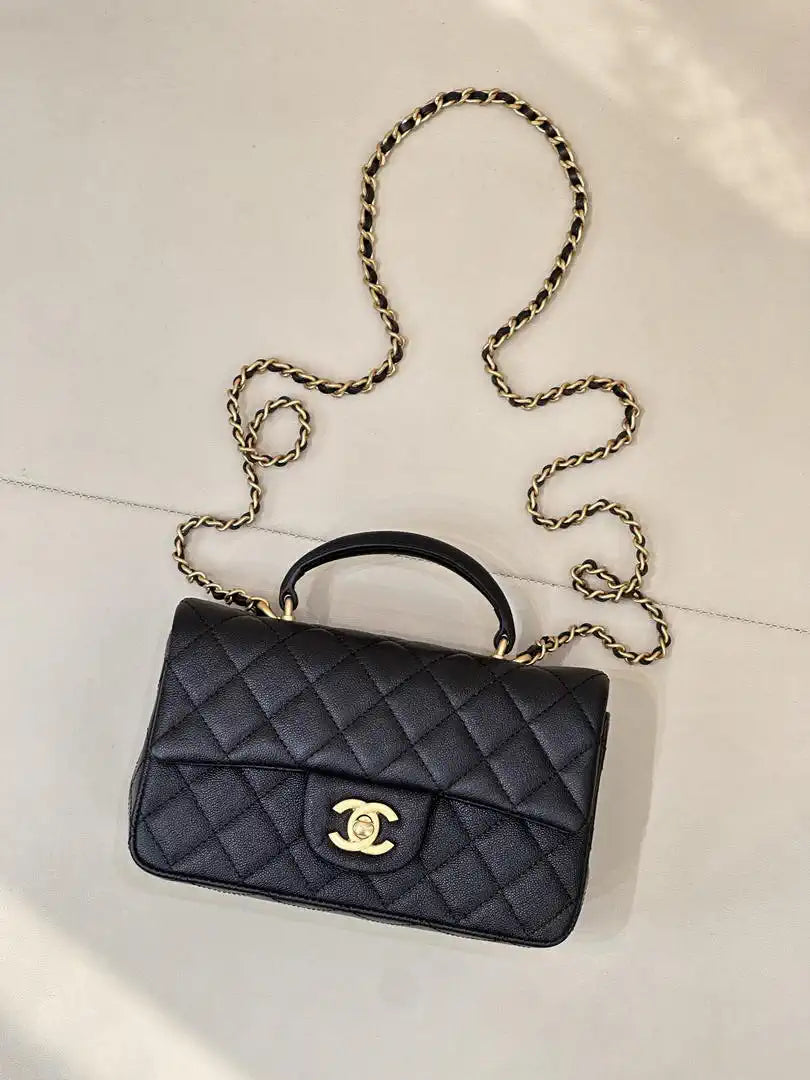 Chanel AS2431 Mini Classic Handbag With Top Handle CC19050 Calfskin Black