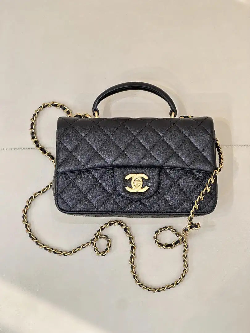 Chanel AS2431 Mini Classic Handbag With Top Handle CC19050 Calfskin Black