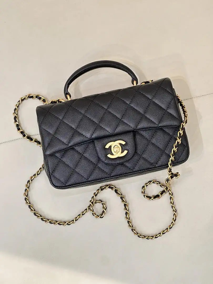 Chanel AS2431 Mini Classic Handbag With Top Handle CC19050 Calfskin Black
