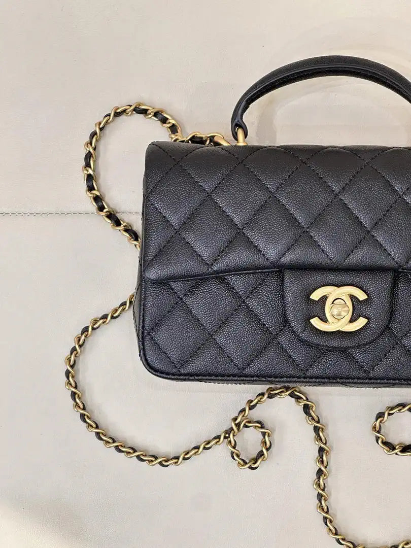 Chanel AS2431 Mini Classic Handbag With Top Handle CC19050 Calfskin Black