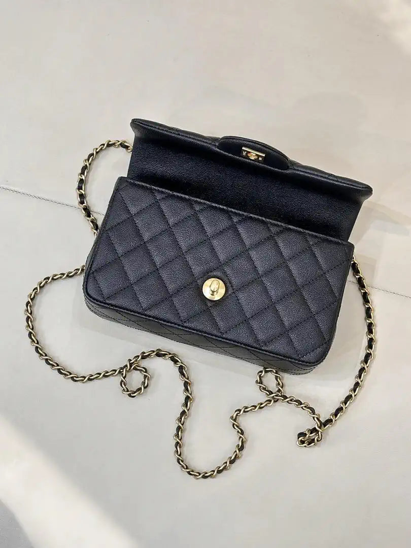 Chanel AS2431 Mini Classic Handbag With Top Handle CC19050 Calfskin Black