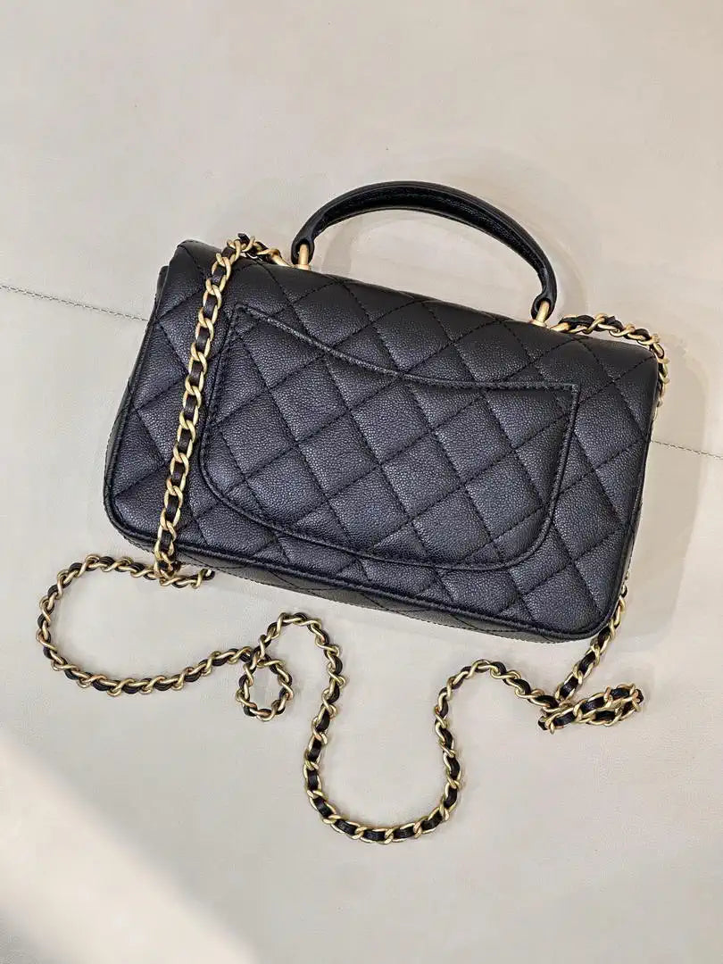 Chanel AS2431 Mini Classic Handbag With Top Handle CC19050 Calfskin Black