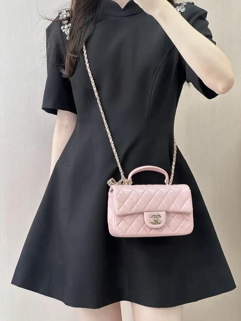 Chanel AS2431 Mini Classic Handbag With Top Handle CC19041 Strass & Gold-Tone Metal