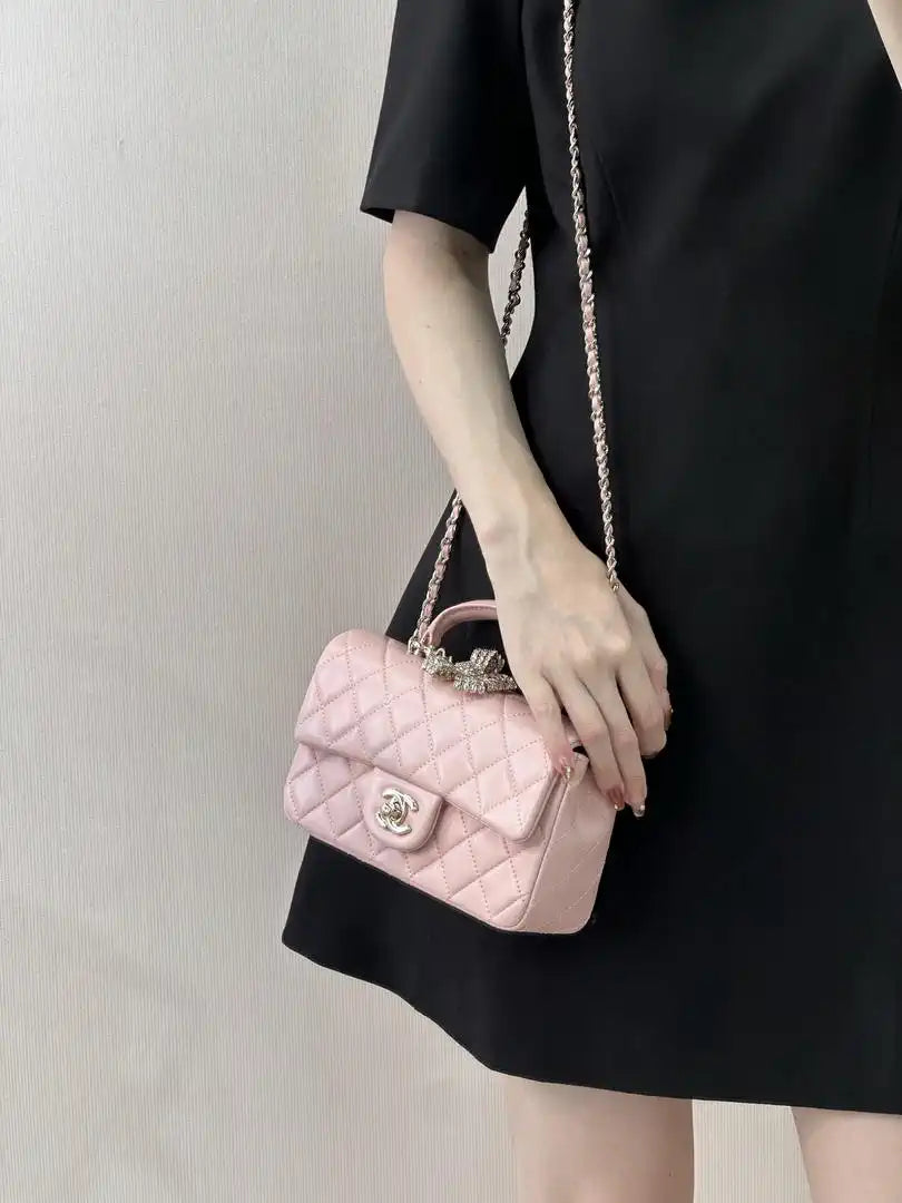 Chanel AS2431 Mini Classic Handbag With Top Handle CC19041 Strass & Gold-Tone Metal