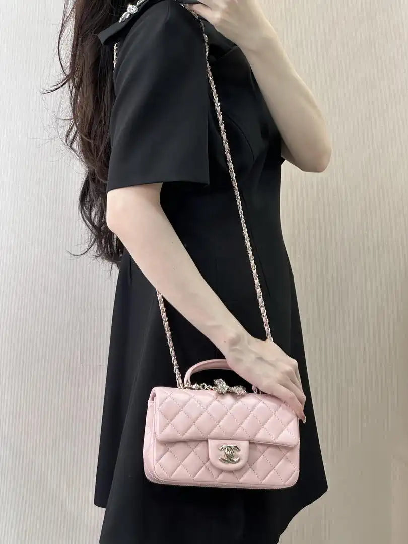 Chanel AS2431 Mini Classic Handbag With Top Handle CC19041 Strass & Gold-Tone Metal
