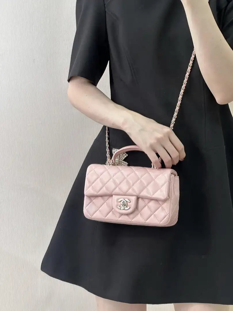 Chanel AS2431 Mini Classic Handbag With Top Handle CC19041 Strass & Gold-Tone Metal