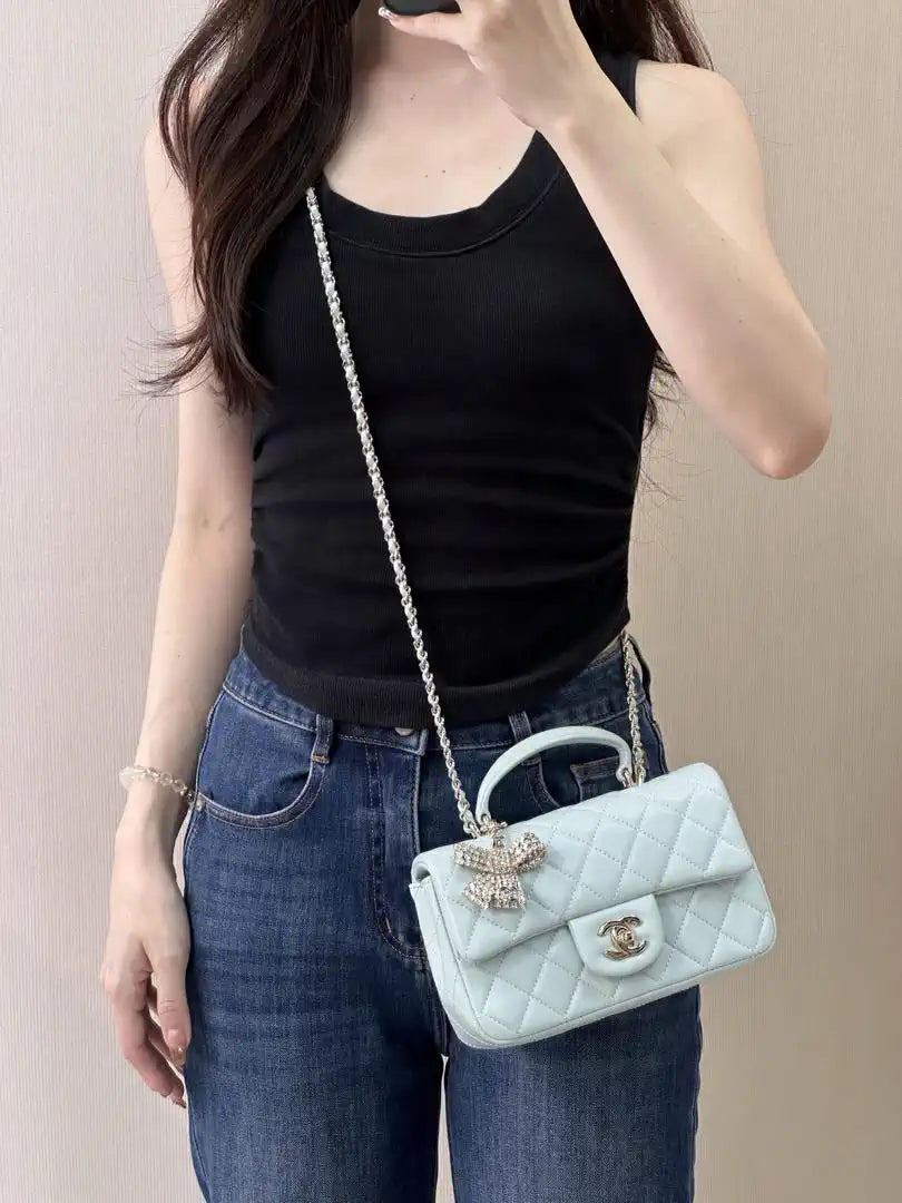 Chanel AS2431 Mini Classic Handbag With Top Handle CC19042  Strass & Gold-Tone Metal
