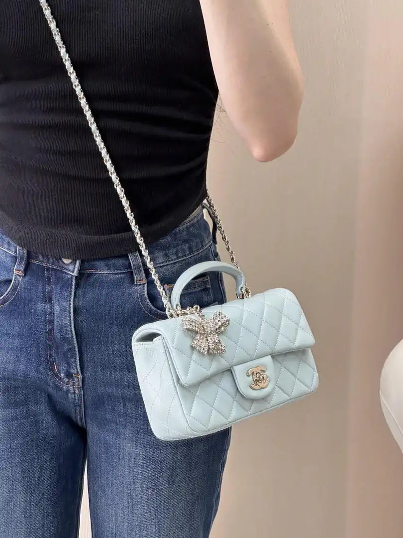 Chanel AS2431 Mini Classic Handbag With Top Handle CC19042  Strass & Gold-Tone Metal