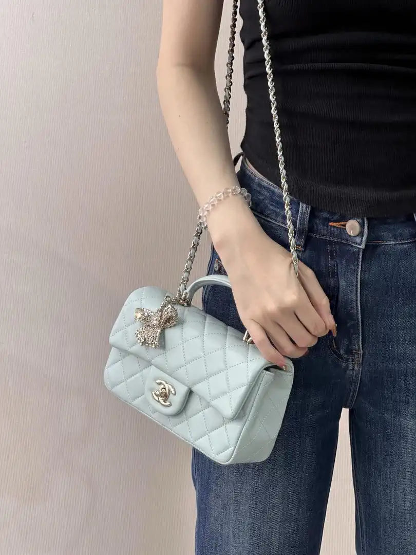 Chanel AS2431 Mini Classic Handbag With Top Handle CC19042  Strass & Gold-Tone Metal
