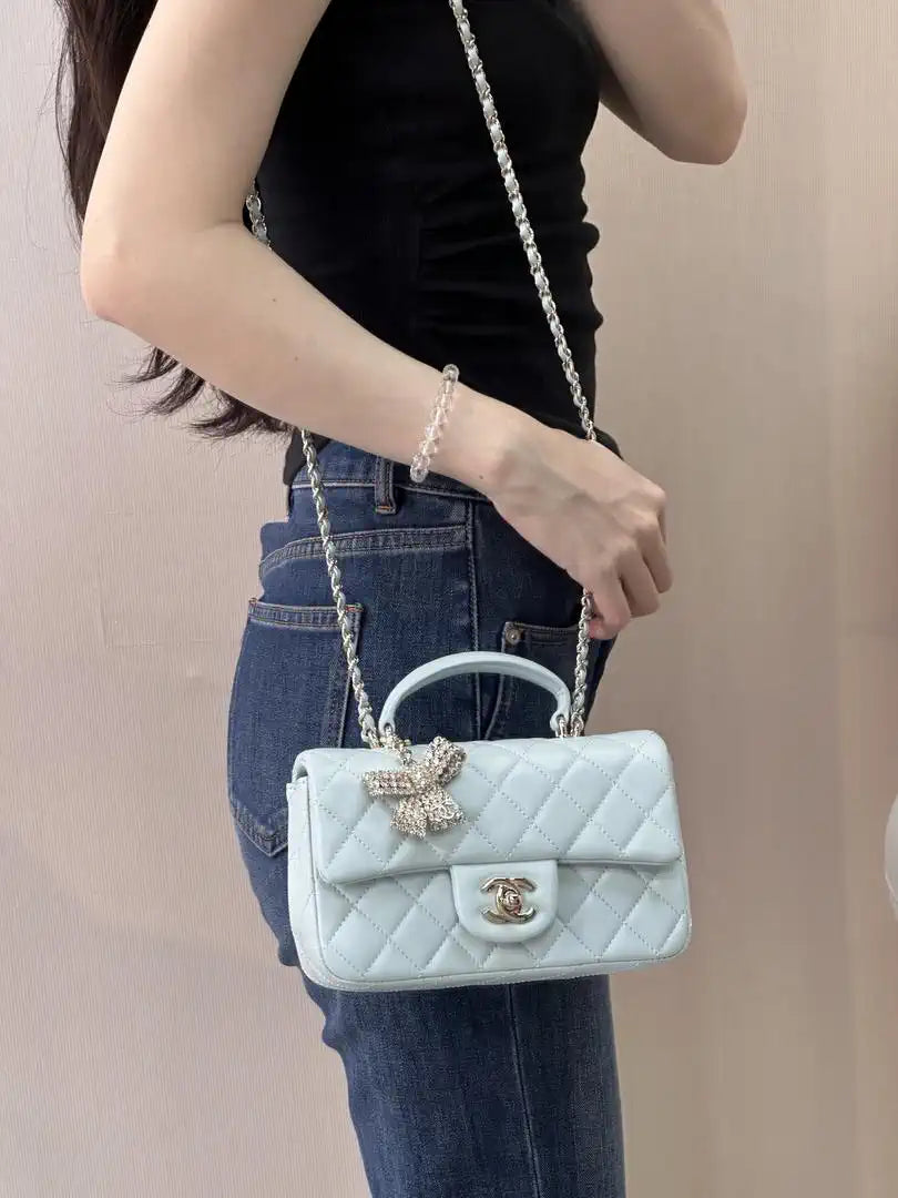 Chanel AS2431 Mini Classic Handbag With Top Handle CC19042  Strass & Gold-Tone Metal