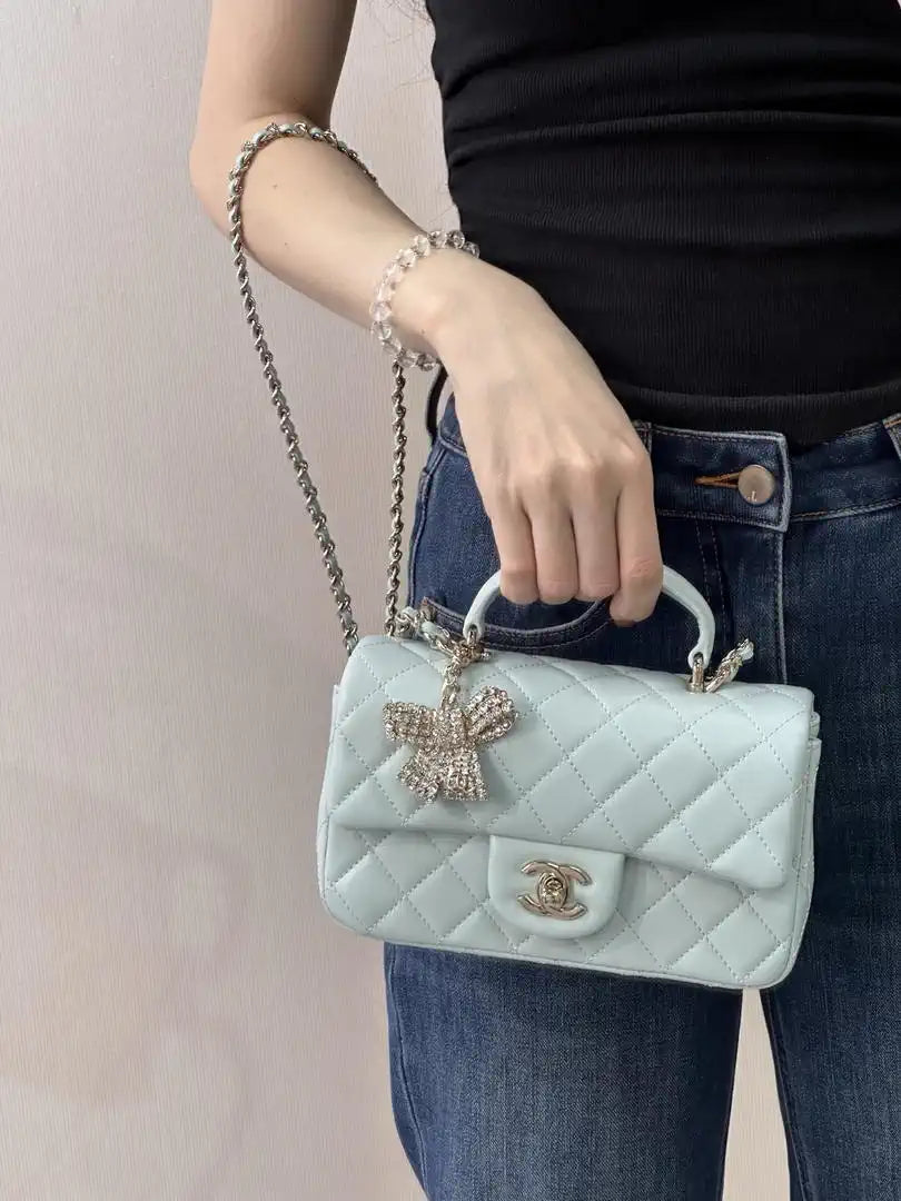 Chanel AS2431 Mini Classic Handbag With Top Handle CC19042  Strass & Gold-Tone Metal