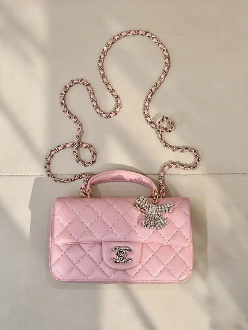 Chanel AS2431 Mini Classic Handbag With Top Handle CC19041 Strass & Gold-Tone Metal