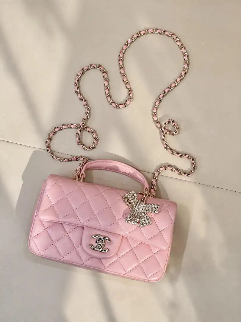 Chanel AS2431 Mini Classic Handbag With Top Handle CC19041 Strass & Gold-Tone Metal
