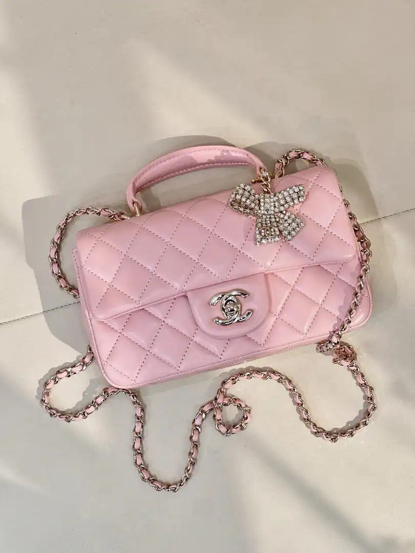 Chanel AS2431 Mini Classic Handbag With Top Handle CC19041 Strass & Gold-Tone Metal