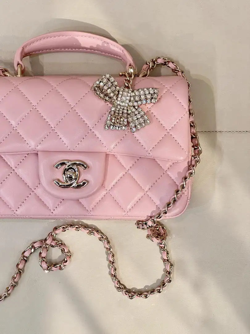 Chanel AS2431 Mini Classic Handbag With Top Handle CC19041 Strass & Gold-Tone Metal
