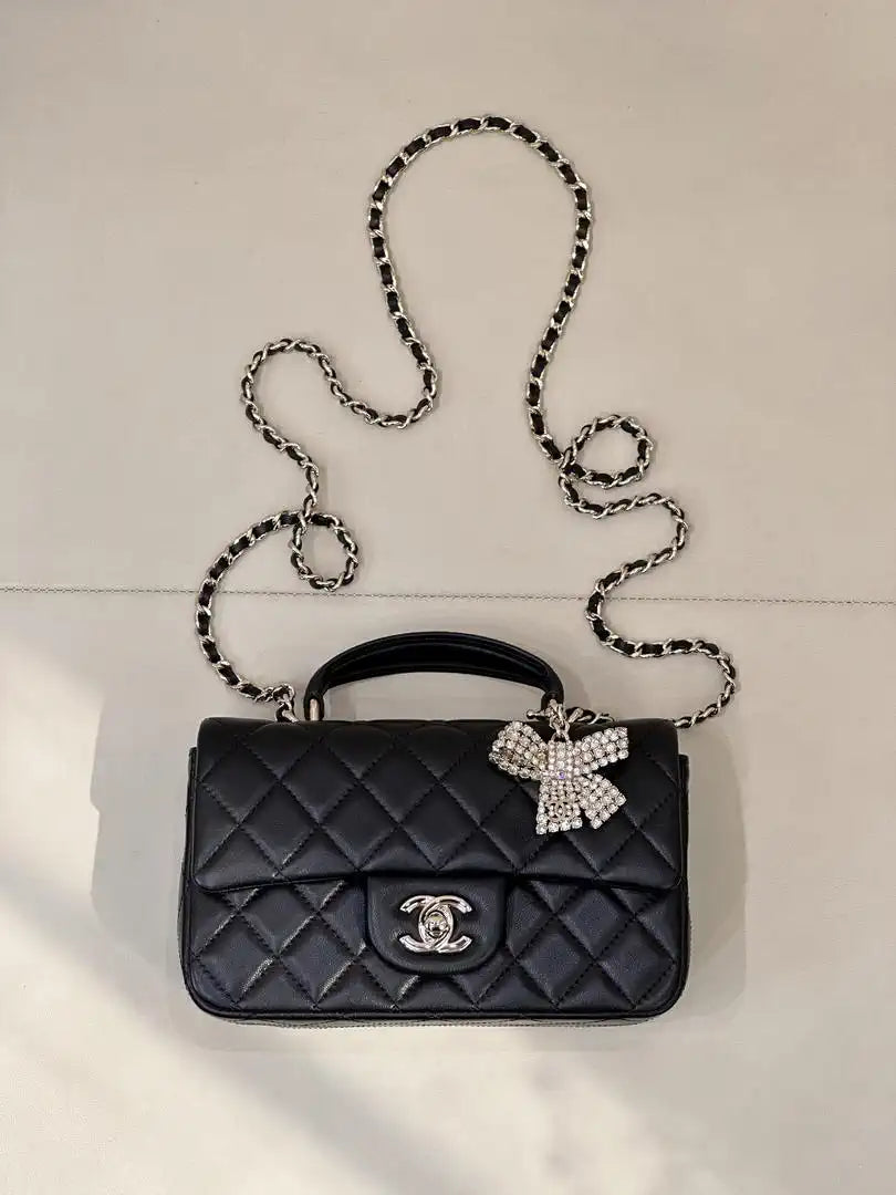 Chanel AS2431 Mini Classic Handbag With Top Handle CC19045 Strass & Gold-Tone Metal