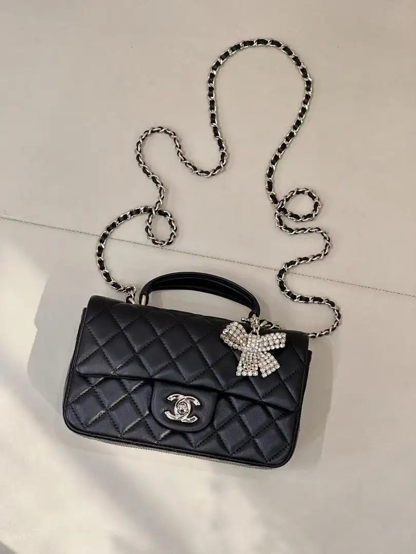 Chanel AS2431 Mini Classic Handbag With Top Handle CC19045 Strass & Gold-Tone Metal