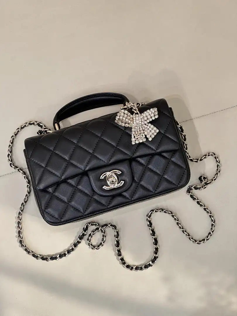 Chanel AS2431 Mini Classic Handbag With Top Handle CC19045 Strass & Gold-Tone Metal
