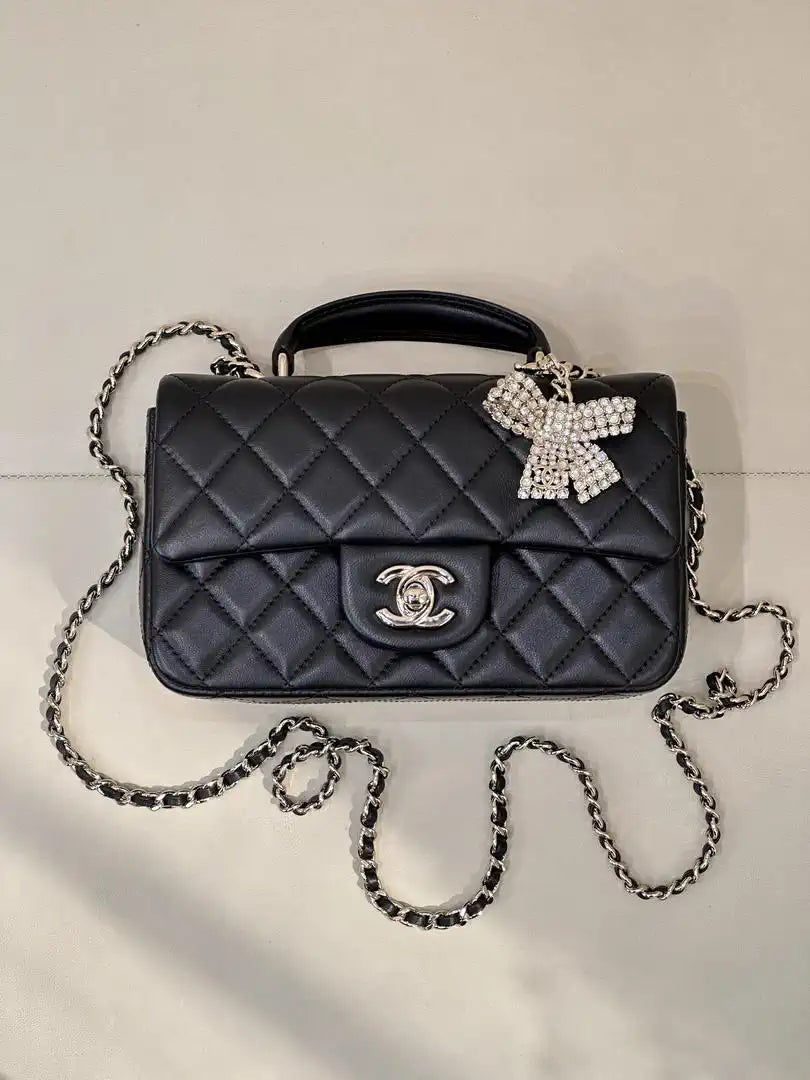 Chanel AS2431 Mini Classic Handbag With Top Handle CC19045 Strass & Gold-Tone Metal