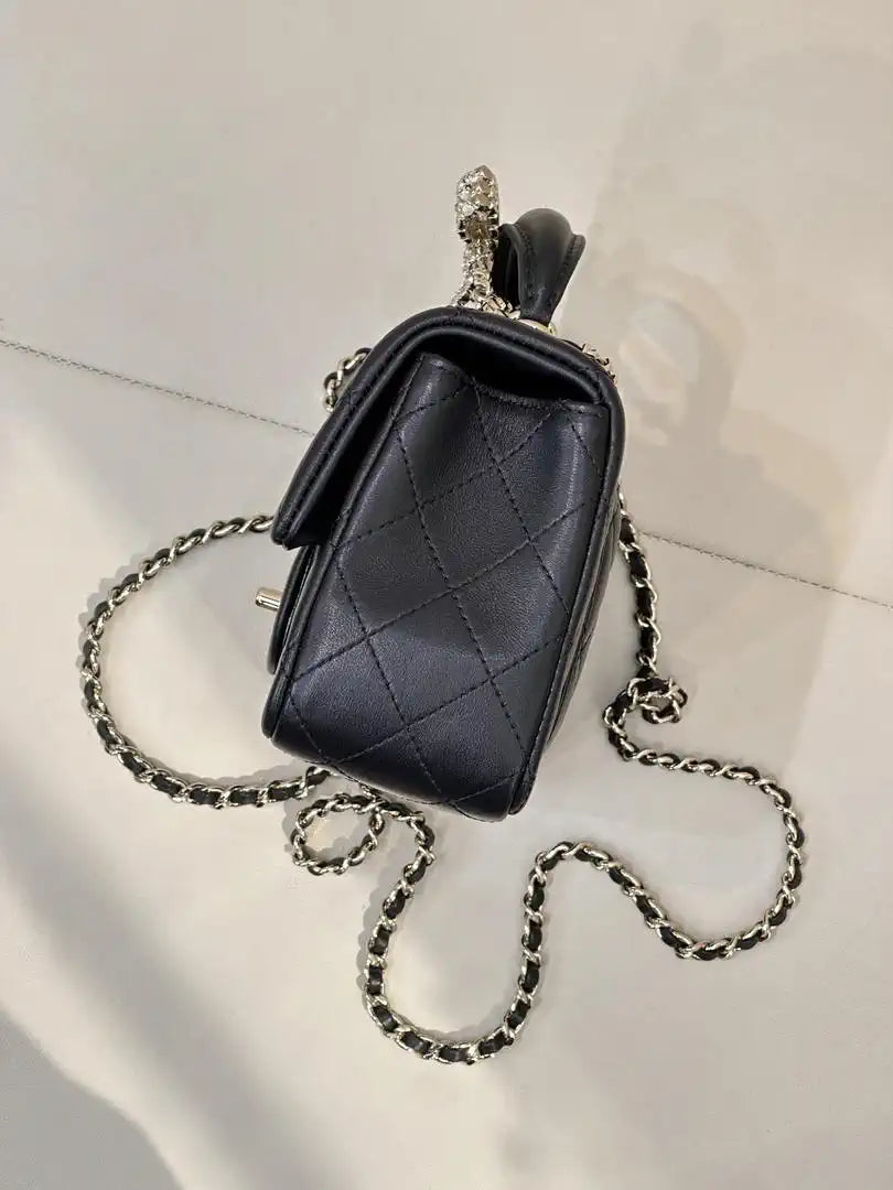 Chanel AS2431 Mini Classic Handbag With Top Handle CC19045 Strass & Gold-Tone Metal