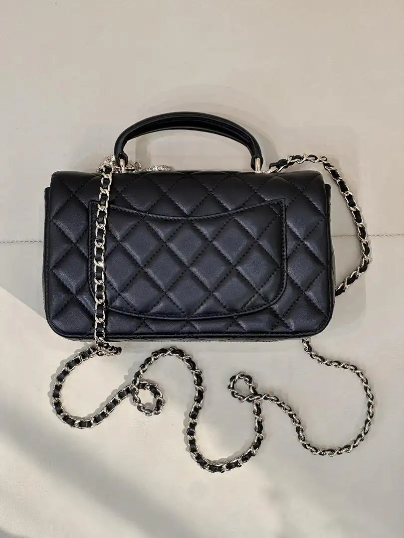 Chanel AS2431 Mini Classic Handbag With Top Handle CC19045 Strass & Gold-Tone Metal