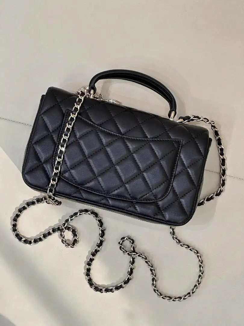Chanel AS2431 Mini Classic Handbag With Top Handle CC19045 Strass & Gold-Tone Metal
