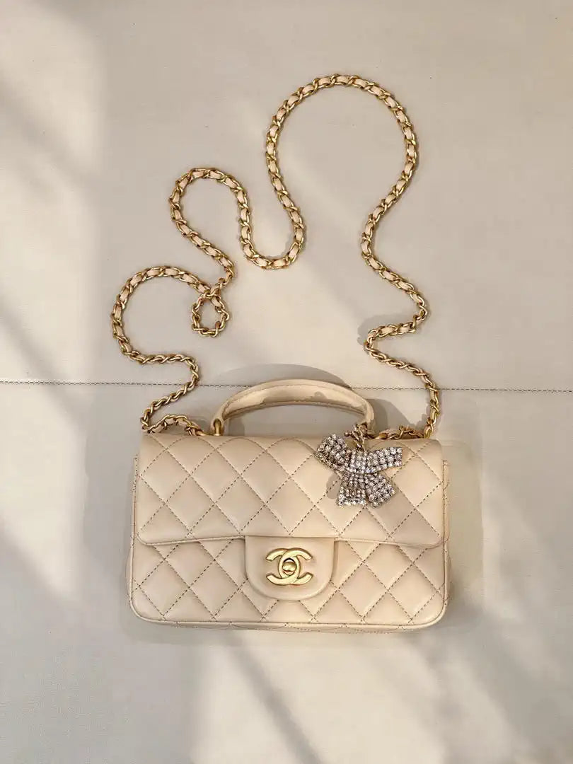 Chanel AS2431 Mini Classic Handbag With Top Handle CC19046 Strass & Gold-Tone Metal