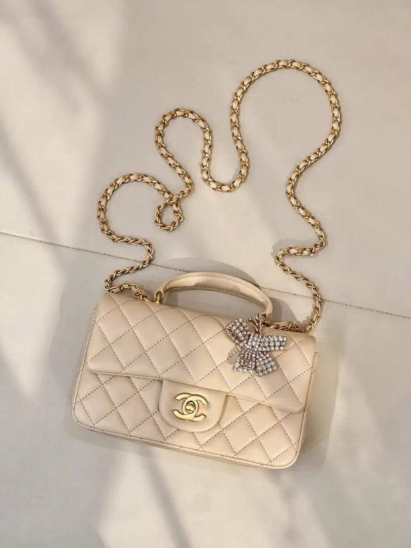 Chanel AS2431 Mini Classic Handbag With Top Handle CC19046 Strass & Gold-Tone Metal
