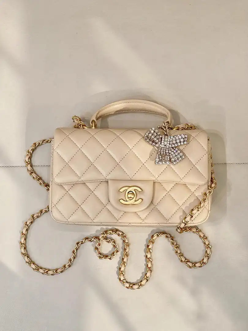 Chanel AS2431 Mini Classic Handbag With Top Handle CC19046 Strass & Gold-Tone Metal