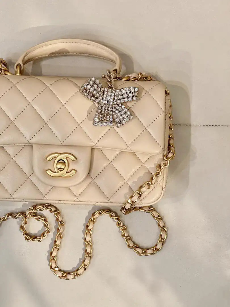 Chanel AS2431 Mini Classic Handbag With Top Handle CC19046 Strass & Gold-Tone Metal