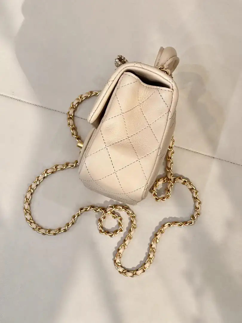 Chanel AS2431 Mini Classic Handbag With Top Handle CC19046 Strass & Gold-Tone Metal