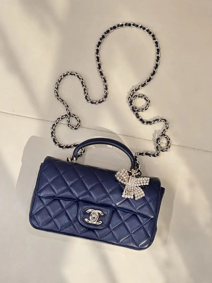 Chanel AS2431 Mini Classic Handbag With Top Handle CC19047 Strass & Gold-Tone Metal