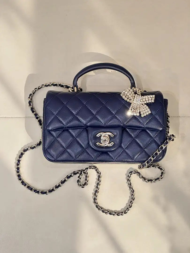 Chanel AS2431 Mini Classic Handbag With Top Handle CC19047 Strass & Gold-Tone Metal