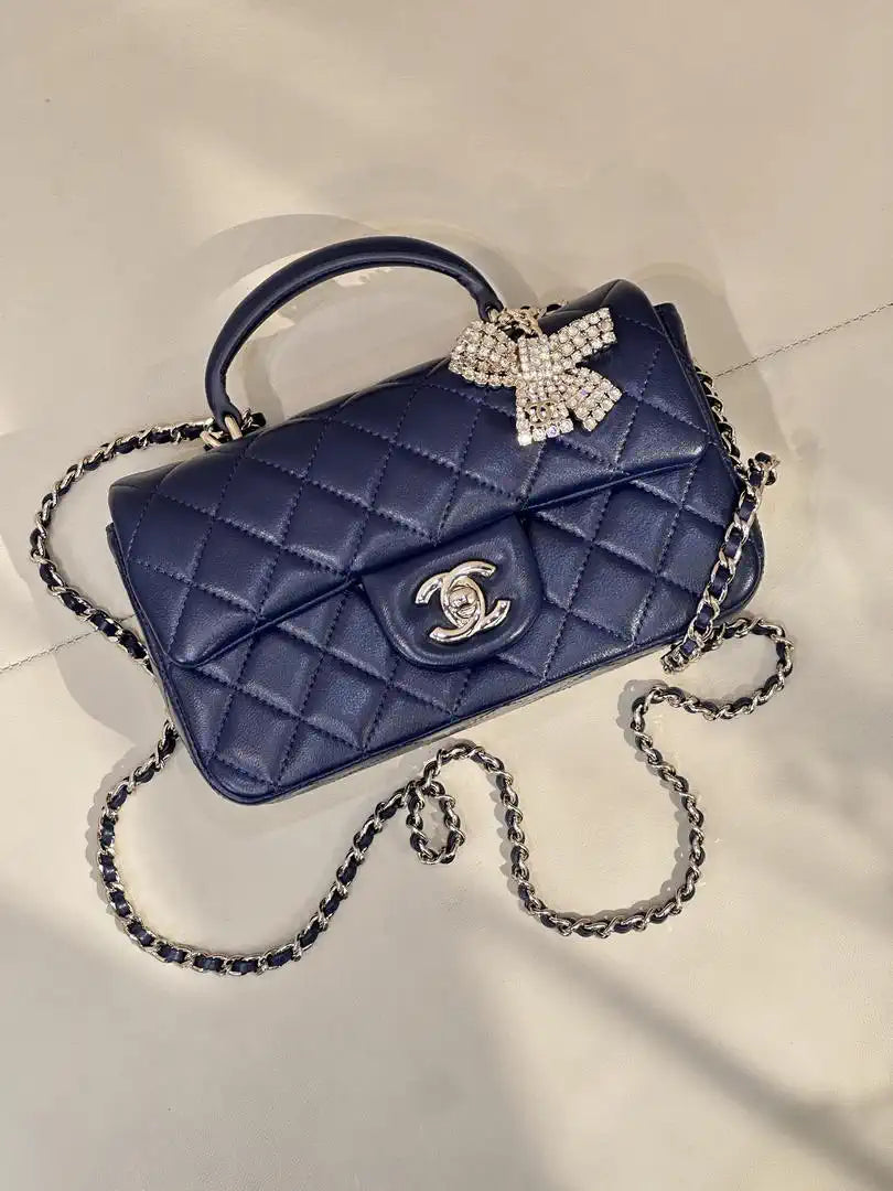 Chanel AS2431 Mini Classic Handbag With Top Handle CC19047 Strass & Gold-Tone Metal