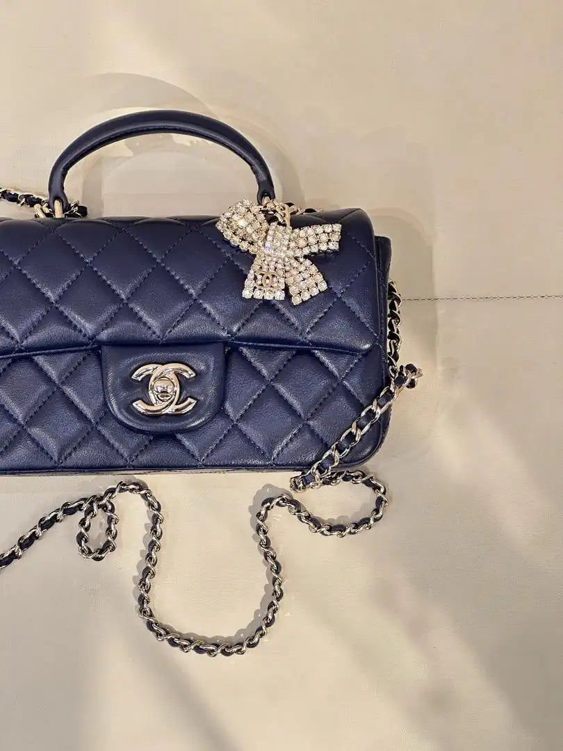 Chanel AS2431 Mini Classic Handbag With Top Handle CC19047 Strass & Gold-Tone Metal