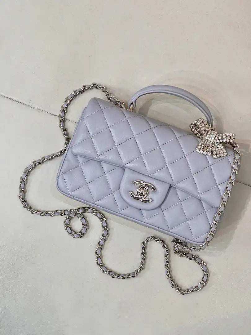 Chanel AS2431 Mini Classic Handbag With Top Handle CC19047 Strass & Gold-Tone Metal