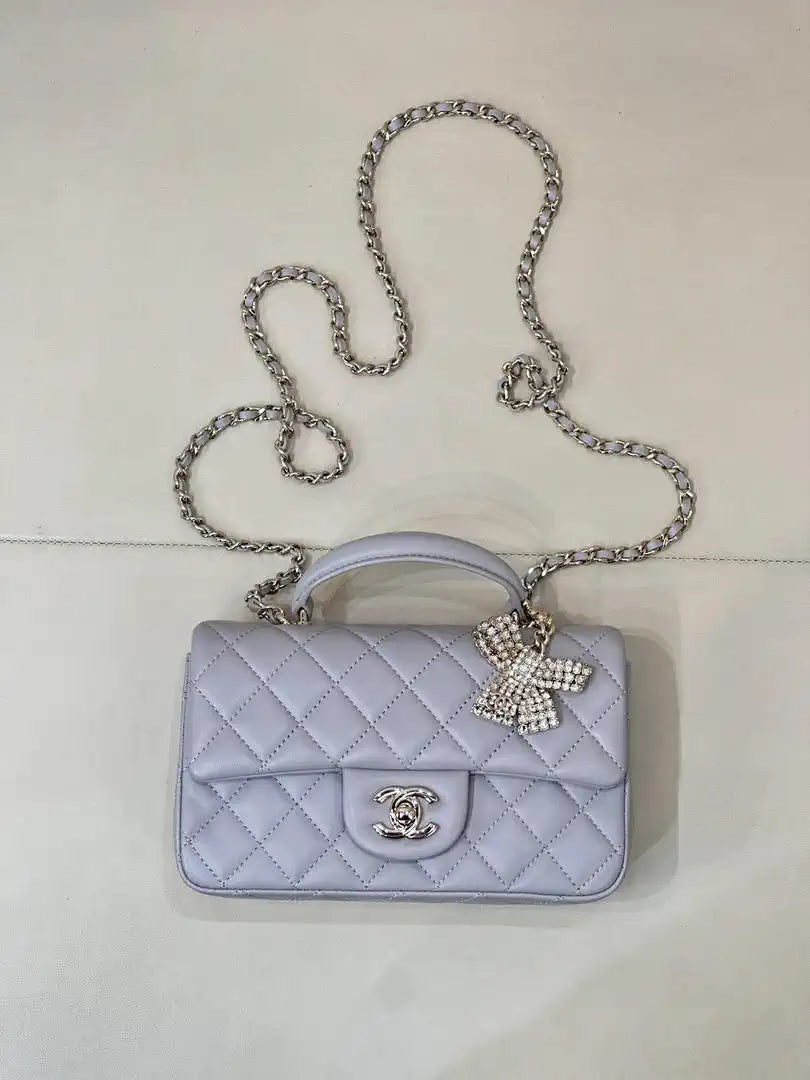 Chanel AS2431 Mini Classic Handbag With Top Handle CC19047 Strass & Gold-Tone Metal