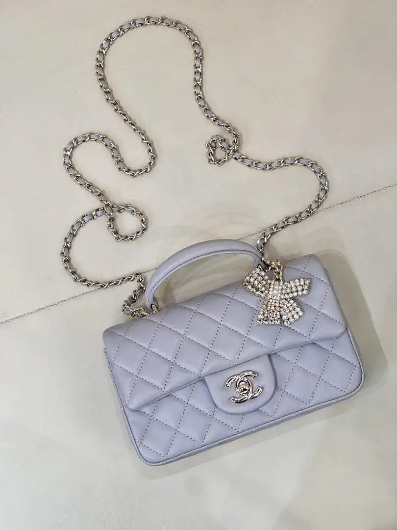 Chanel AS2431 Mini Classic Handbag With Top Handle CC19047 Strass & Gold-Tone Metal
