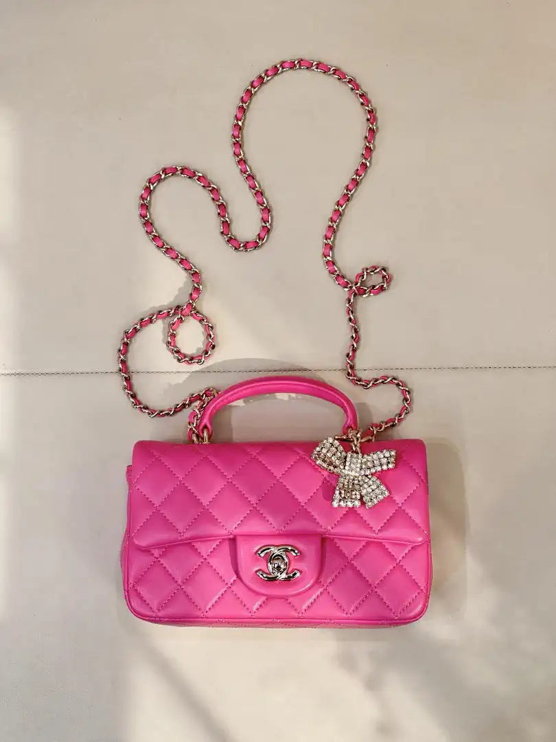 Chanel AS2431 Mini Classic Handbag With Top Handle CC19048 Strass & Gold-Tone Metal