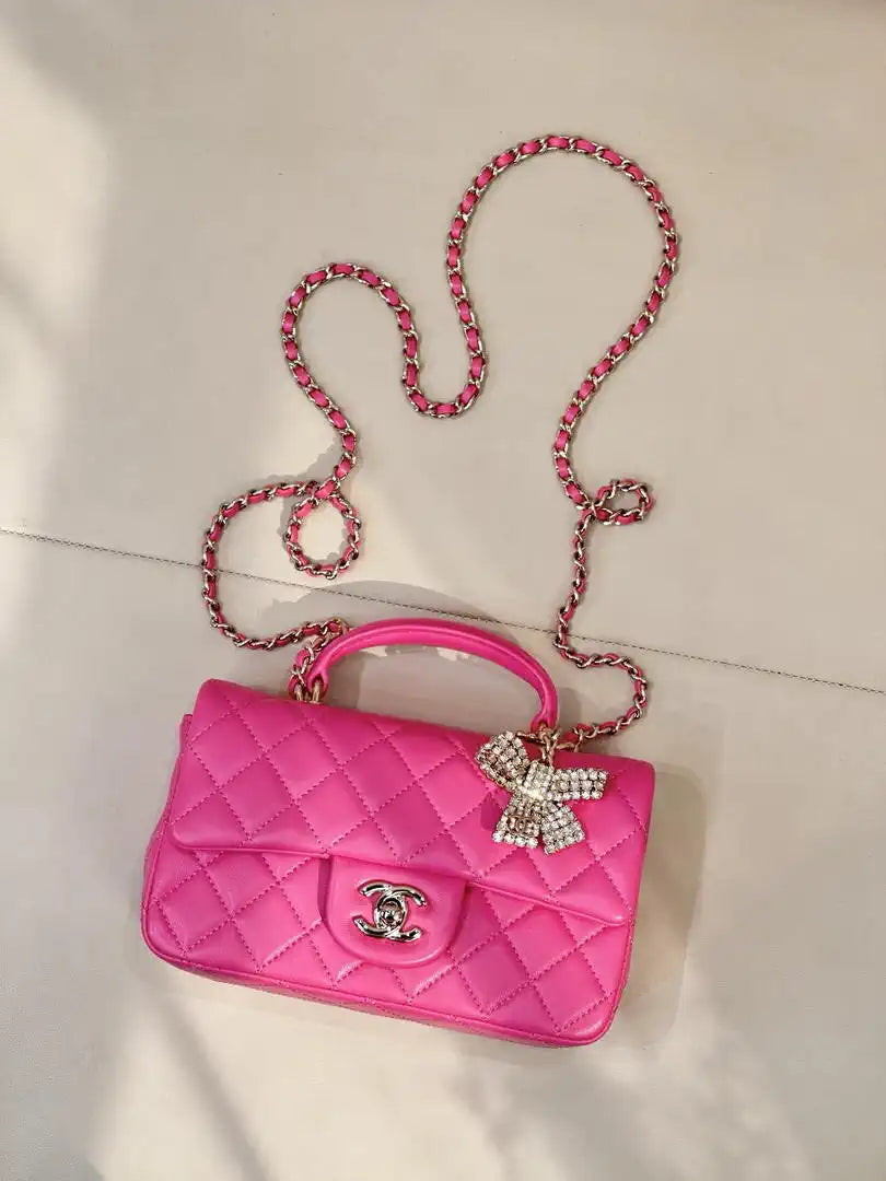 Chanel AS2431 Mini Classic Handbag With Top Handle CC19048 Strass & Gold-Tone Metal